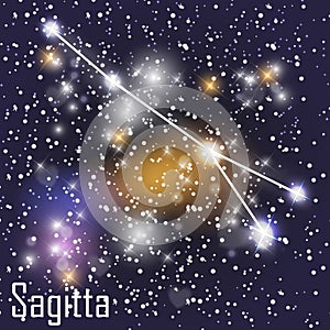 Sagitta Constellation with Beautiful Bright Stars on the Background of Cosmic Sky Vector Illustration