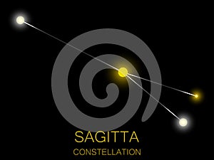 Sagitta constellation. Bright yellow stars in the night sky. A cluster of stars in deep space, the universe. Vector illustration