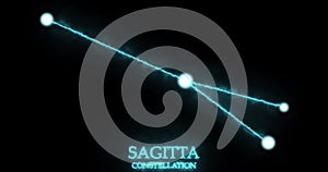 Sagitta constellation. Light rays, laser light shining blue color. Stars in the night sky. Cluster of stars and galaxies.