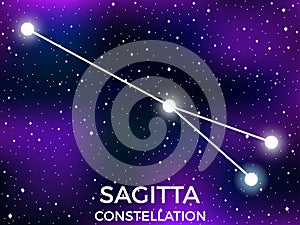 Sagitta constellation. Starry night sky. Zodiac sign. Cluster of stars and galaxies. Deep space. Vector