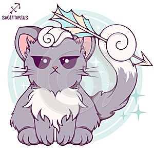 Sagittarius cute cartoon zodiac cat color