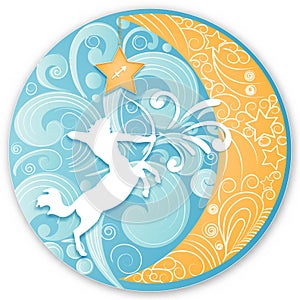 Sagittarius horoscope sign in twelve zodiacs with astrology. Vector illustration