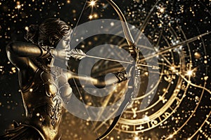 Sagittarius zodiac sign against horoscope wheel