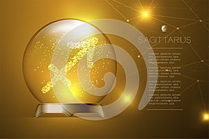 Sagittarius Zodiac sign in Magic glass ball, Fortune teller concept design illustration on gold gradient background with copy spa