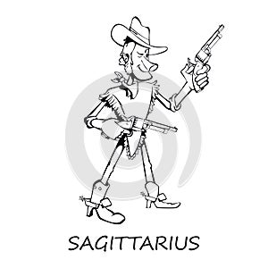 Sagittarius zodiac sign man outline cartoon vector illustration