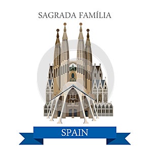 Sagrada Familia Gaudi Basilica Barcelona Spain flat vector sight