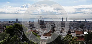 Sagrada Familia panorama view of Barcelona city photo