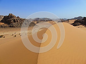 Sahara desert dunes and hills