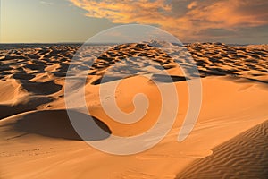 Sahara desert dunes at sunset, Merzouga, Morocco, Africa photo