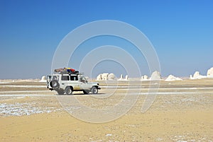 Safari in Sahara, Egypt. limestone formation in White desert