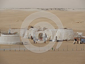 Sahara, Tunisia, July 25, 2018: abandoned scenery for the filming of Star wars in the Sahara desert, planet Tatooine