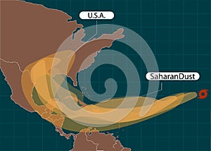 Saharan dust storm, cloud moves into the USA. Dust clouds under USA. Vector illustration. EPS 10