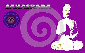 Sahasrara chakra`s symbol witha buddha photo