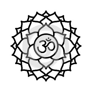 Sahasrara icon. The seventh crown, parietal chakra. Vector black line symbol. Sacral sign. Meditation