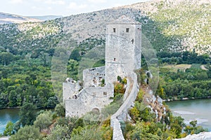 Sahat Kula Clock Tower fort in the ancient Ottoman village of Pocitelj in Bosnia and Herzegovina.