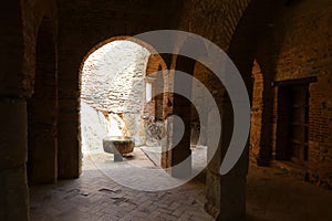 Sahn or courtyard of ablutions from the interior of the 10th century mosque of Almonaster la Real. Huelva, Spain