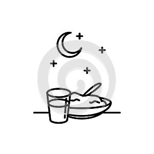 Sahur. predawn meal before the fast symbol. Simple monoline icon style for muslim ramadan and eid al fitr celebration