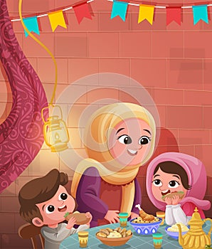 Sahur time and iftar family in the month of Ramadan. eid mubarak