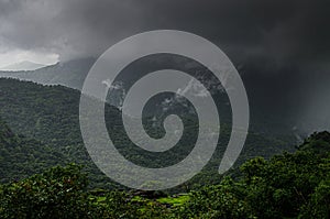 Sahyadri mountain range covered by Monsoon clouds