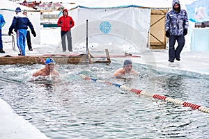 SAHYURTA, IRKUTSK REGION, RUSSIA - March 11.2017: Cup of Baikal. Winter Swimming Competitions