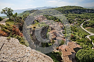 Saignon, Vaucluse, Provence-Alpes-Cote d\'Azur, France: landscape of the ancient village and the countryside from the Rocher