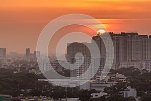 Saigon sunset in Vietnam and sun shape photo