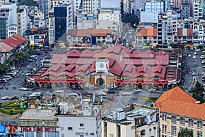 SAIGON, VIETNAM - APRIL 20, 2016 - View towards the city center and Ben Thanh market with construction in Ho Chi Minh City, Vietn