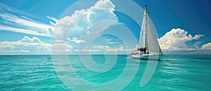 Sail Away White Yacht Glides On The Turquoise Caribbean Sea