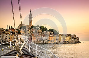 Sail boat and charming Rovinj, Croatia