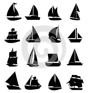 Sail boat icons set photo