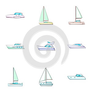 Sail boat icons set, cartoon style