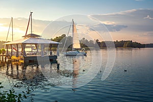 Sail Boat at Lake Galve at sunset - Trakai, Lithuania