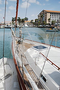 Sail boat moored at Oranjestad Harbor, Aruba