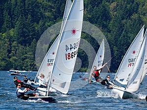 Sail boat race on Cultus lake British Columbia Canada