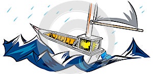 Sail boat in the rainy day illustraiton