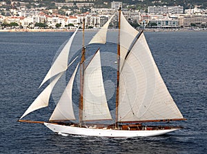 Sail boat with sails photo