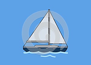 Sail boat, skipjack. Flat vector illustration. Isolated on blue background.