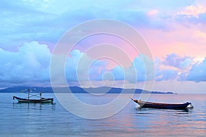 Sail Boat at sunrise beautiful color sky