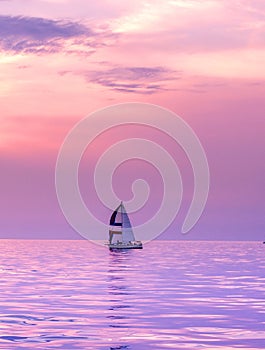 Sail boat at sunset on Lake Michigan