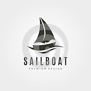 Sail boat vintage logo with wave vector symbol illustration design