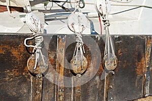 Sail boat wooden blockers