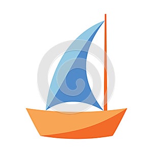 Sail boat yacht flat vector illustration. Colorful isolated sailboat on white background. Simple nautical logo design