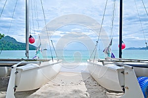 Sail boats on Datai beach, Langkawi, Malaysia