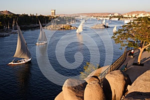 Sail boats on the Nile river at Aswan.