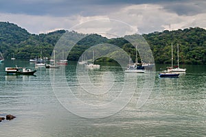 Sail boats in Portobelo village, Pana