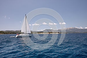 Sail boats sailing in the mediterranean sea