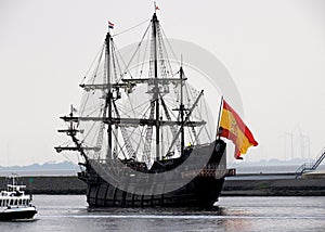Galeon Andalucia tall ship at Delfsail in the harbour of Delfzijl in the Netherlands photo