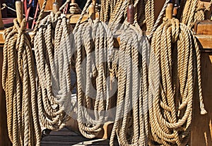 Sail hoisting lines on a square rigger