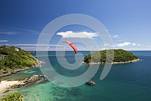 Sail of a paraglider in a blue sky