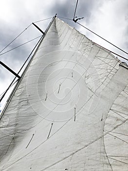 Sail on sailing yacht at windy sunny day